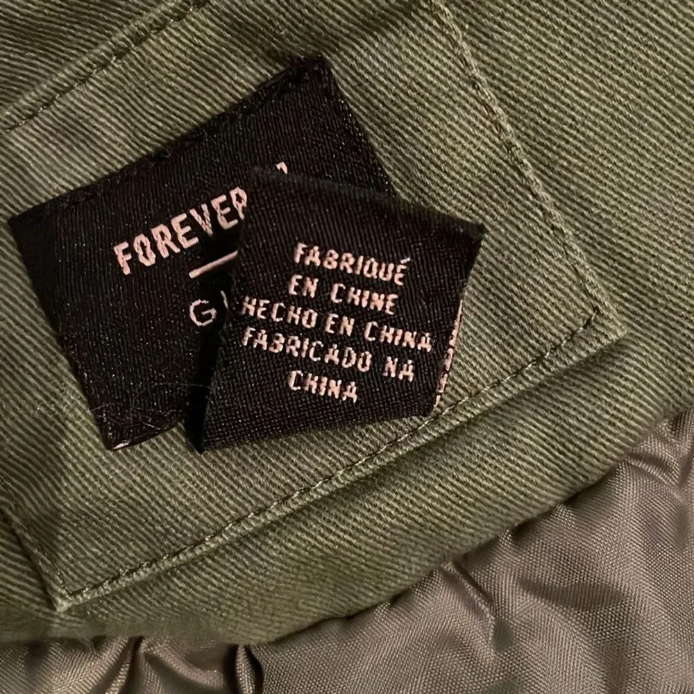 Forever 21 Green Faux Fur Parka Coat Jacket Girls Size 13/14 Full Zip Lined